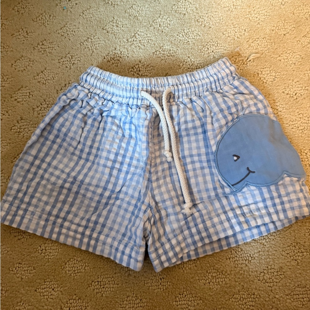 Royal Child Blue Gingham Whale Swim Trunks